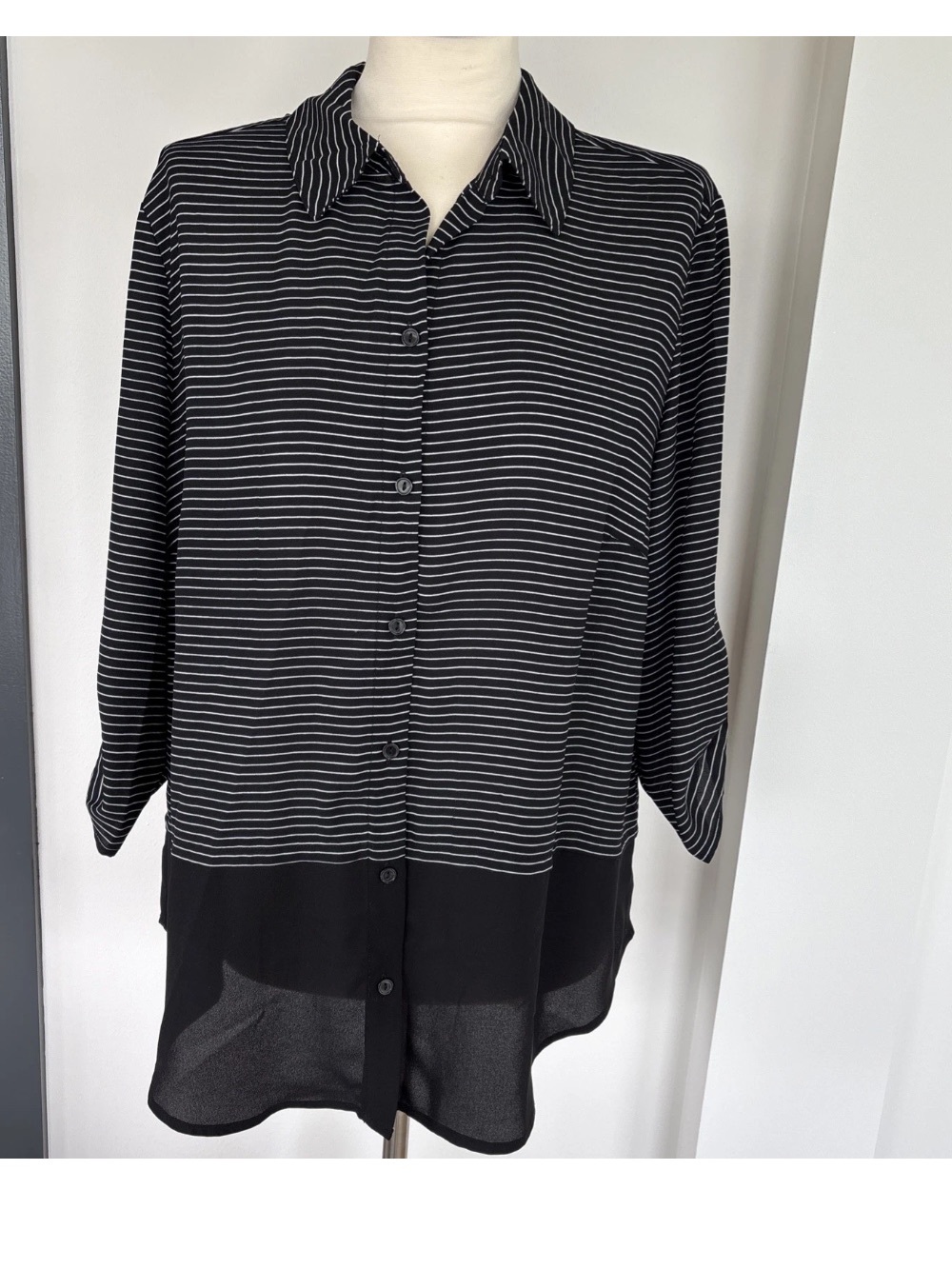Chico's Black and White Striped Button Down Shirt